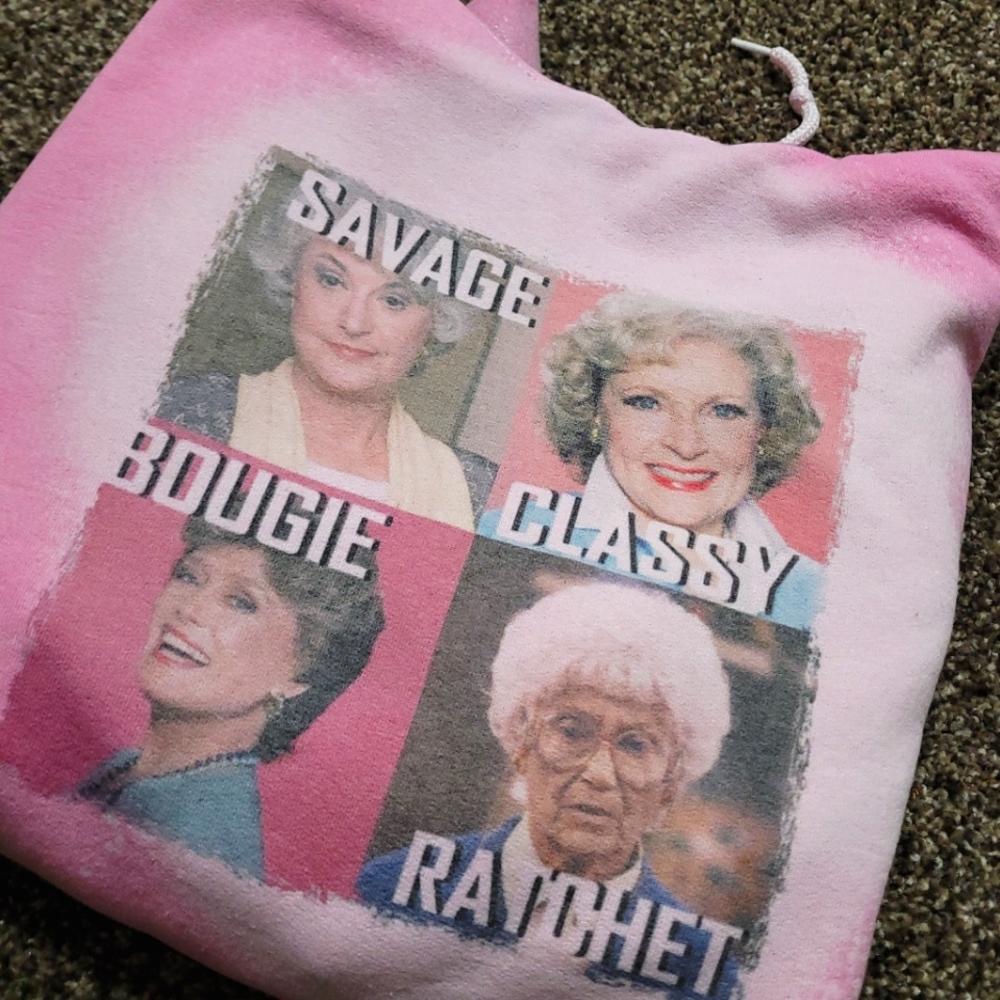 Pink Pullover Golden Girls Hoodie Bleached Pink Glitter - Medium